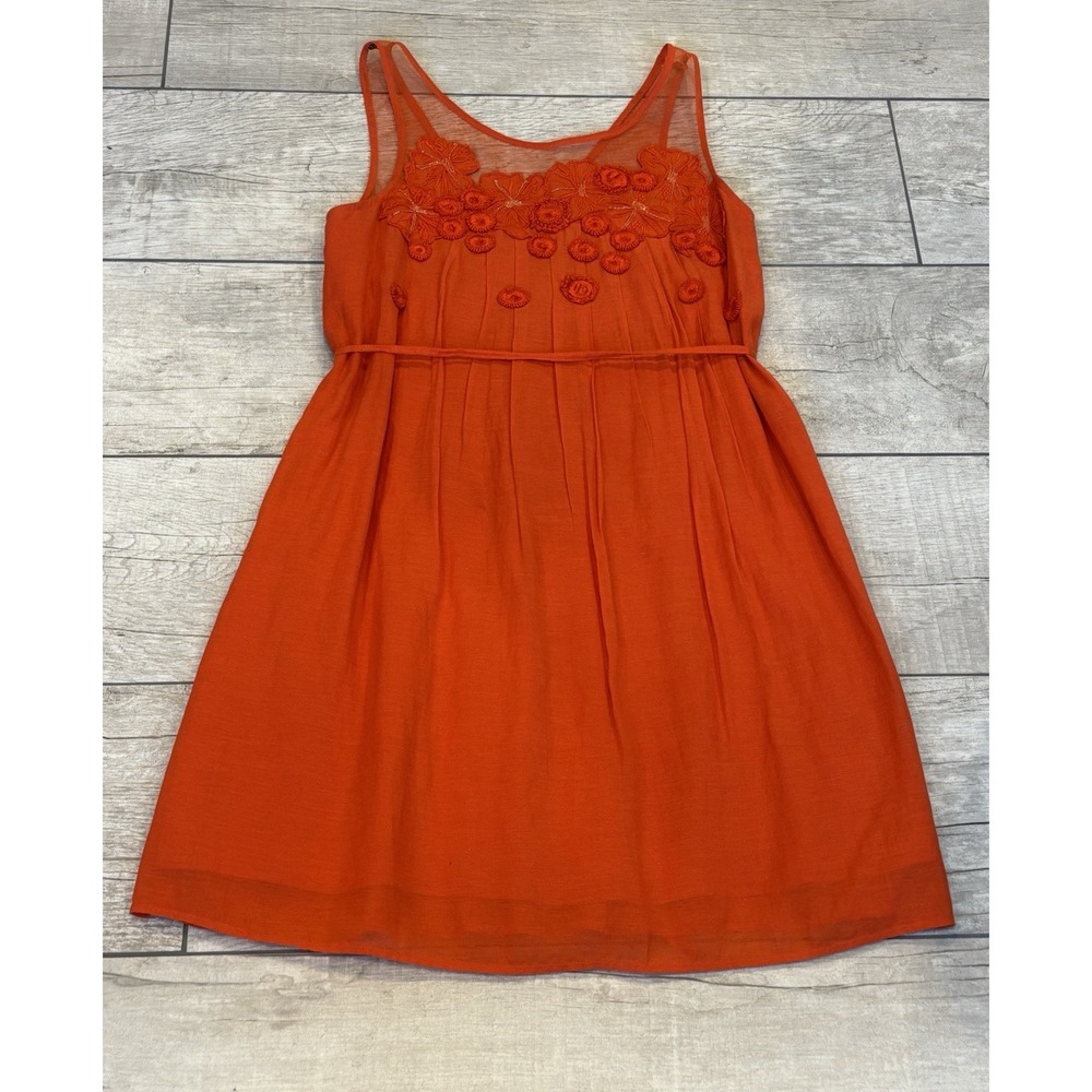 Meadow Rue Anthropologie Floral Mesh Shift Dress Size 0 Orange Romantic Feminine - Picture 4 of 14